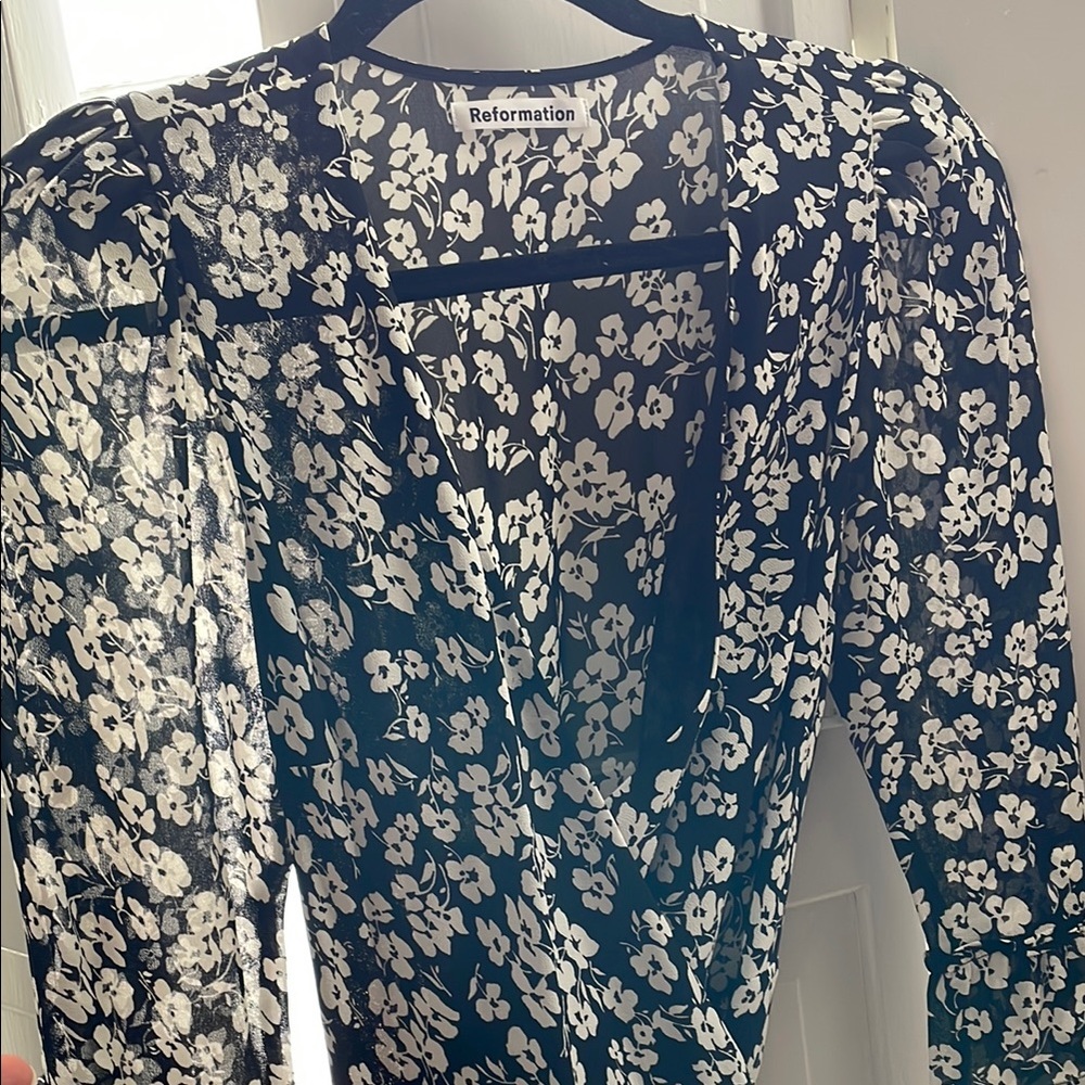 Reformation Black and White Floral Midi Dress